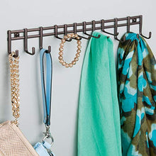 Load image into Gallery viewer, mDesign 12 Hook Tie Hanger - Tie Organiser & Belt Hanger for Ties, Belts, Scarves & Hand Bags - Hanging Wardrobe Storage Solutions - Tie Rack - Bronze