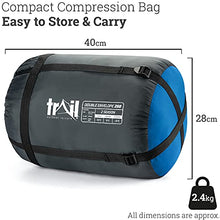 Load image into Gallery viewer, Double Sleeping Bag For Adults, Envelope 2 Season Summer Spring Autumn 250gsm, Outdoor Camping, Lightweight Carry Bag, Storage Pockets, 200cm x 150cm, Trail