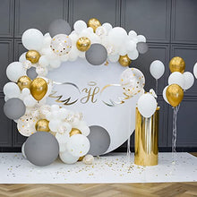 Load image into Gallery viewer, HKBLOOMING Balloon Arch Kit β 120PCS White, Gray, Confetti and gold balloons β Balloon Arch Comes with Tape and Glue Dot β Balloon Garland Kit for Bridal Shower Decorations, Baby Shower Balloon Arch
