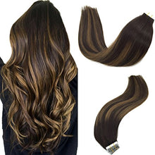 Load image into Gallery viewer, Googoo 14inch Tape in Hair Extensions Balayage Dark Brown to Light Brown Remy Tape in Human Hair Extensions 20pcs 50g