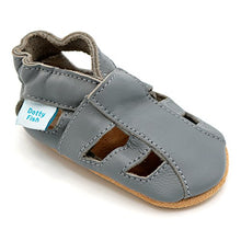 Load image into Gallery viewer, Dotty Fish Soft Leather Baby Shoes with Suede Soles. Toddler Sandals. Boys & Girls Grey Sandals. 0-6 Months (1 UK Child)