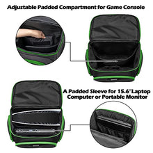 Load image into Gallery viewer, Trunab Console Carry Bag Backpack Compatible with PS5/PS4/PS4 Pro/PS4 Slim/Xbox One/Xbox One X/Xbox One S, Travel Case with Multiple Pockets for 15.6” Laptop, Game Accessories, Green, Patented Design