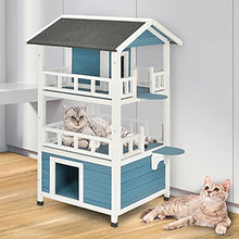 Load image into Gallery viewer, GYMAX Wooden Cat House, Weatherproof Kitten Shelter with Roof, Outdoor Indoor Pets Playhouse Condo for Dogs, Rabbits & Chickens (60 x 60 x 126cm)