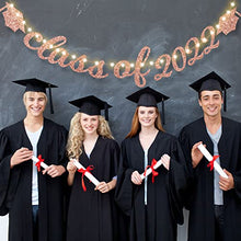 Load image into Gallery viewer, Graduation Party Decorations Class of 2022 Glittery Banner with 8 Modes LED String Lights, 2022 Congratulations Grad Party Decor Supplies (Rose Gold)