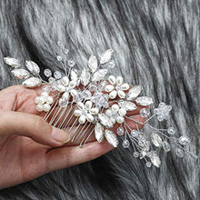 Load image into Gallery viewer, Edary Bride Wedding Hair Comb Silver Rhinestone Bridal Headpiece Pearl Bridal Hairclips Hair Accessories for Women and Girls
