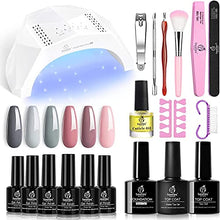 Load image into Gallery viewer, Beetles Gel Nail Polishes Starter Kit, 6 Colors Nail Salon Set with 48W Nail Lamp, Gray Nude Pink Gel Nail Polish Starter Kit with Base Top Coat Nail Gel Polish Nail Art Manucure DIY at home