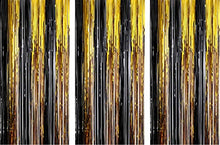 Load image into Gallery viewer, AILEXI 3 Pack Metallic Tinsel Curtains Foil Fringe Shimmer Streamers Curtain Door Window Decoration for Party Supplies 3ft*8ft - BlackGold