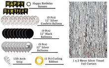 Load image into Gallery viewer, OXOSED Party Decorations - Happy Birthday Banner with Silver, Black, Silver Confetti Party Balloons – Complete Birthday Decorations Set for Men and Women - Happy Birthday Banner Black and Silver