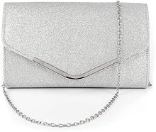 Load image into Gallery viewer, Alifyt Women Glitter Envelope Clutch Bag Wedding Evening Handbag Chain Shoulder Bag (Silver)