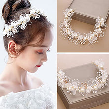 Load image into Gallery viewer, TONAUP Wedding Hair Piece Gold Pearl Headband Bridal Babys Breath Crystal Hair Vine for Princess Flower Girls and Bridesmaid