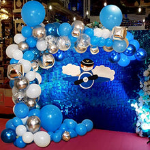 Load image into Gallery viewer, TAZYIN Balloon Arch Kit Blue, White Balloon Garland -125 PCS For Birthday Decorations, Silver Balloons with Strip, Knotter for Birthday Party Boy & Girl, Wedding Bridal Engagement, Baby Shower