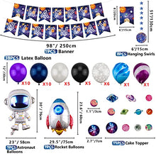 Load image into Gallery viewer, 226 PCS Outer Space Party Supplies - Solar System Planet Balloon, Happy Birthday Banner, Hanging Swirls, Cake Topper, Plates, Napkins, Cup, Tablecloth for Boy Kid Party Decorations, Serves 20 Guest