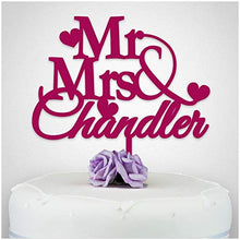 Load image into Gallery viewer, PERSONALISED Wedding/Anniversary Cake Topper Decoration - Personalise with ANY SURNAME - MR & MRS - Food Safe Acrylic Cake Decoration - Made from Strong Acrylic - Different Colours