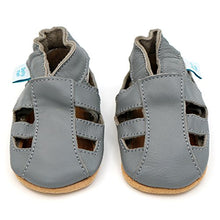 Load image into Gallery viewer, Dotty Fish Soft Leather Baby Shoes with Suede Soles. Toddler Sandals. Boys & Girls Grey Sandals. 0-6 Months (1 UK Child)
