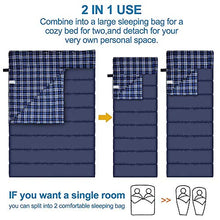 Load image into Gallery viewer, Agemore Cotton Flannel Double Sleeping Bag For Camping, Backpacking, Or Hiking. Queen Size 2 Person Waterproof Sleeping Bag For Adults Or Teens. Truck, Tent, Or Sleeping Pad, Lightweight