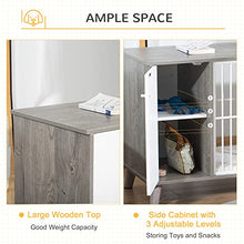 Load image into Gallery viewer, PawHut Dog Crate Pet Kennel Cage Wooden Top End Table w/ Side Cabinet Soft Cushion for Small Dogs Grey 98 x 48 x 70.5 cm