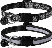 Load image into Gallery viewer, Taglory Reflective Cat Collar with Bell and Safety Release, 2-Pack Girl Boy Pet Kitten Collars Adjustable 19-32cm Black