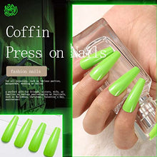 Load image into Gallery viewer, Uranian Coffin Long Press on Green Nails Solid Ballerina Fake Nails Pure Glossy Full Cover False Nails Artificial Arylic Accessories for Women and Girls(24pcs) (C-Light Green)