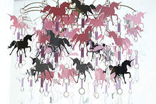 Load image into Gallery viewer, Unicorn Chandelier Children Bedroom Lamp Shade for Girls Nursery Decoration Pink Purple Silver with Shiny Pendants