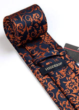 Load image into Gallery viewer, HISDERN Floral Paisley Wedding Tie Handkerchief Men's Necktie & Pocket Square Set, One Size, Orange / Navy Blue
