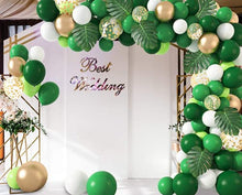Load image into Gallery viewer, Jungle Green Balloons 140 Pcs Safari Tropical Forest Birthday Party Garland Kit Dinosaur Theme Arch Gold Confetti Latex Balloons with Palm Leaves for Boys Kids Girls Baby Shower Strip Tools