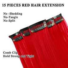 Load image into Gallery viewer, 15Pcs Color Straight Hair Extensions Clip in 20 Inch Red Synthetic Clip in Hair Extensions Party Highlights Synthetic Clip in Long Hairpiece for Women Girls Kids Gift Red