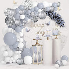 Load image into Gallery viewer, Silver Grey White Balloon Arch Kit - 105 Pcs - Easy to Assemble Helium Balloon Arch Kit with Accessories - White Confetti Birthday Decorations and Wedding Party and Kids Shower Party Balloon