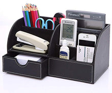 Load image into Gallery viewer, KINGFOM PU Leather Office Desk Organiser Tidy Pen Pencil Pots Stationery Storage Box Desk Accessories Black