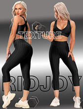 Load image into Gallery viewer, RIOJOY Capri Sports Leggings for Women Ruched Butt Honeycomb Texture 3/4 Length Cropped Running Tights, Black ,M