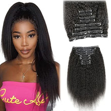 Load image into Gallery viewer, 10Pcs Kinky Straight Clip In Hair Extensions Remy Human Hair 14inch/120g Coarse Yaki Straight Clip In Real Human Hair Extensions Clip Ins Full Head #1B Natural Black