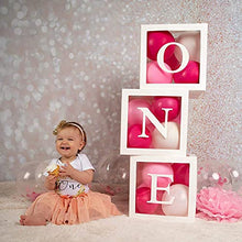 Load image into Gallery viewer, 1st Birthday Boxes Party Decorations for Boy Girl, 3Pcs White Transparent Balloon Boxes with ONE Letter, Balloon Blocks for Baby Shower First Birthday Backdrop, 1 One Year Old Birthday Party Supplies