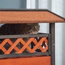 Load image into Gallery viewer, PawHut Cat House Outdoor Kitten Shelter Puppy Kennel with Balcony Stairs Asphalt Roof, 77 x 50 x 73 cm, Brown