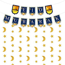 Load image into Gallery viewer, TUPARKA Eid Mubarak Banner Ramadan Decorations, Moon Stars Garland for Eid Festival Party Decoration, Gold Glitter Ramadan Kareem Decor Supplies