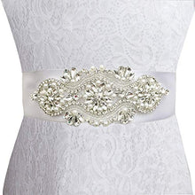 Load image into Gallery viewer, Wedding Applique Belt Crystal Rhinestone Applique for Bridal Wedding Dress Diamante Bridal Belt Womens Rhinestone Belt Girls Sash Belt Bridal Sash With Ribbon (Silver-002)