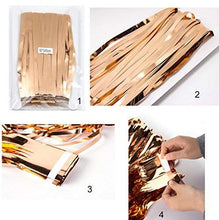 Load image into Gallery viewer, Shiny Metallic Foil Fringe Tinsel Curtain Rose Gold Shimmer Curtain Door & Window Curtain Party Decoration Champagne Themed Bridal Shower Supplies (3 ft X 6 ft) (4 Pack)