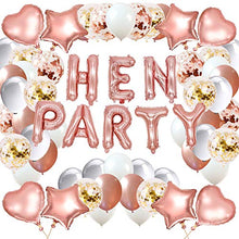 Load image into Gallery viewer, YINVA 67Pack Rose Gold Hen Party Decorations, Hen Party Balloons, Rose Gold Confetti Latex Balloons and Star Heart Foil Balloons Hen Party Banner for Party Supplies Wedding Decoration
