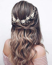 Load image into Gallery viewer, Unicra Bride Wedding Hair Vine Flower Hair Accessories Pearl Bridal Headpiece Hair Band for Women and Girls (Rose Gold)