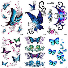 Load image into Gallery viewer, Butterfly Temporary Tattoos for women sexy 6 Pcs by Yesallwas,Waterproof long lasting Fake Tattoos Stickers for Arms Shoulders sexy body tattoos 6cmx10.5cm/2.36x4.13 inches (LxW)