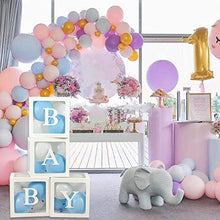 Load image into Gallery viewer, ALITREND Baby Shower Boxes Party Decoration, 4PCS Transparent Balloon Boxes Baby Block Decoration with Letter for Gender Reveal Party Boys Girls (White)