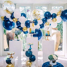 Load image into Gallery viewer, Soonlyn Navy Blue Gold Balloon Garland 130 Pcs 12 Inch Confetti Balloons Matte White Latex Balloon Arch Kit with Balloon Accessories for Baby Shower 1st Birthday Wedding Party