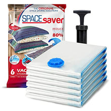 Load image into Gallery viewer, Spacesaver Premium Vacuum Storage Bags. 80% More Storage. Hand-Pump for Travel. Vacuum Sealer Bag with Double-Zip Seal and Triple Seal Turbo-Valve for Max Space Saving in a storage bag (Jumbo 6 Pack)