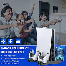Load image into Gallery viewer, PS5 Cooling Stand for Playstation 5 Console, PS5 Vertical Stand and Dual Controller Chargers, PS5 Accessories Holder with 13 Game Storage for PS5 Console/ PS5 Digital Edition/Ultra HD