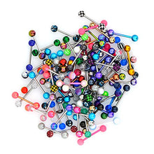 Load image into Gallery viewer, OUFER 100PCS 14G 316L Stainless Steel Tongue Rings Ball Acrylic Tongue Piercing Tongue Barbells (Random Colors)