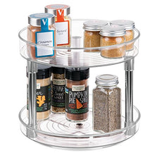 Load image into Gallery viewer, iDesign 56600 Rack with 2 Tiers, Small Plastic Cupboard Storage Condiments, Rotating Spice Jars Holder for Kitchen and Pantry, Clear, 23 cm