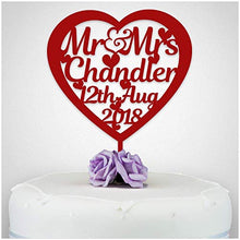 Load image into Gallery viewer, PERSONALISED Wedding/Anniversary Cake Topper - Personalise with ANY SURNAME - Food Safe Acrylic Cake Decoration - Mr And Mrs NAME - Made from Strong 3mm Coloured Acrylic - Different Colours to Choose