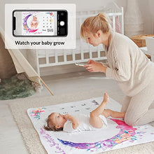 Load image into Gallery viewer, Baby Milestone Blanket | Monthly Photo Mat for Boy or Girl, Unisex | Moon & Flowers Theme | Personalised Baby Shower Present for New Mums | Age Mat | Soft & Comfortable | Includes Coloured Frames