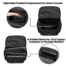 Load image into Gallery viewer, Trunab Console Carry Bag Backpack Compatible with PS5/PS4/PS4 Pro/PS4 Slim/Xbox One/Xbox One X/Xbox One S, Travel Case with Multiple Pockets for 15.6” Laptop, Game Accessories, Black, Patented Design