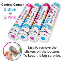 Load image into Gallery viewer, Gender Reveal Confetti Cannon Poppers 2 Pink and 2 Blue Boy or Girl 12 Inch Shooter with Biodegradable Confetti for Baby Gender Reveal Party Announcement