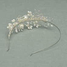 Load image into Gallery viewer, SWEETV Handmade Pearl Wedding Headbands for Women, Silver Rhinestone Hair Band Bridal Headpiece, Hair Jewlery Accessories