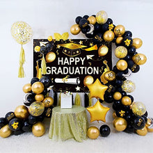 Load image into Gallery viewer, JeVenis 19 PCS Black Gold Happy Graduation Party Decoration Graduation Party Supplies Graduation Party Balloons Graduation Party Backdrop Graduation Party Banner Happy Graduation Garland